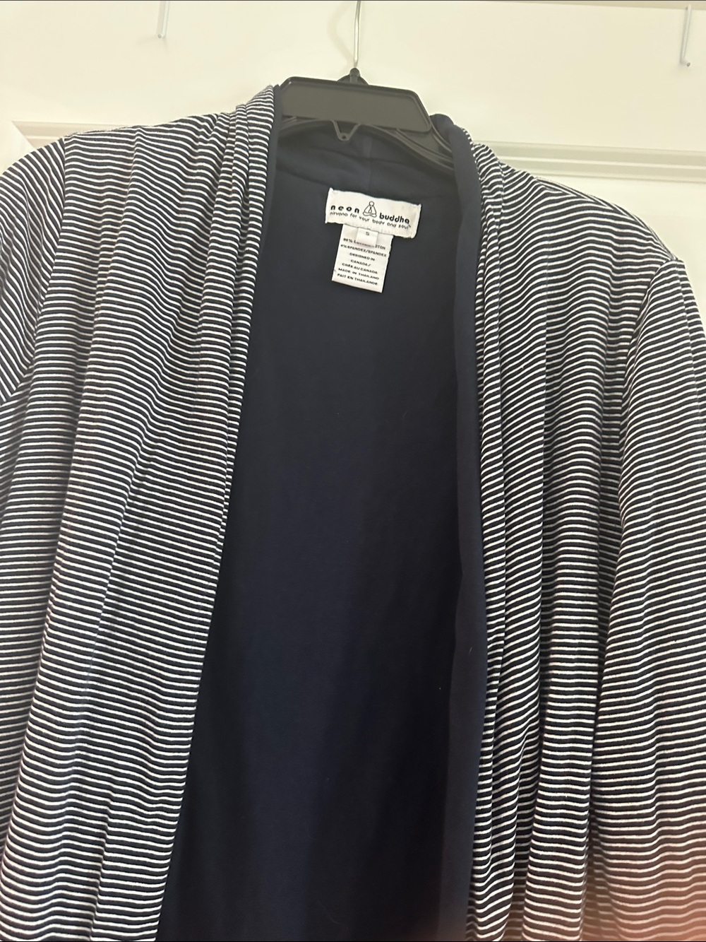 neon buddha Navy & White Striped Open Front Blazer